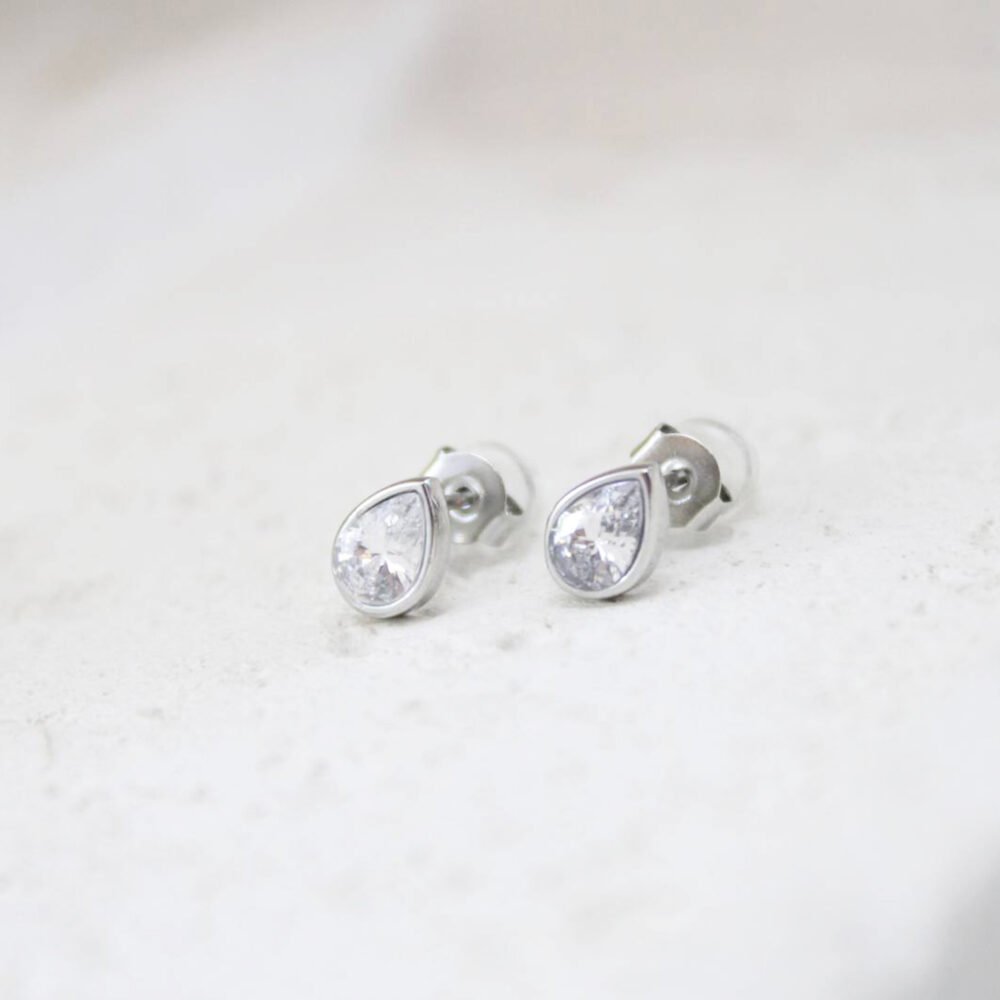 עגילי זרקון טיפה כסף